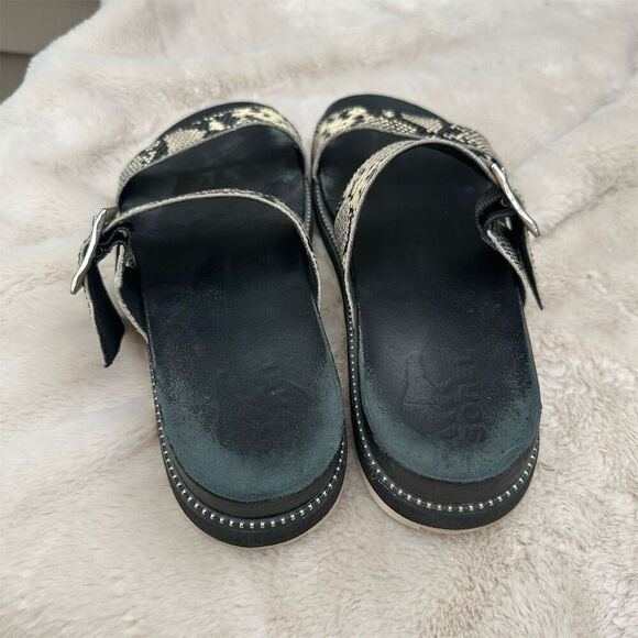 Sorel Women's Slide Sandals Size 9 Black Snake Print Buckle Detail - Picture 2 of 6